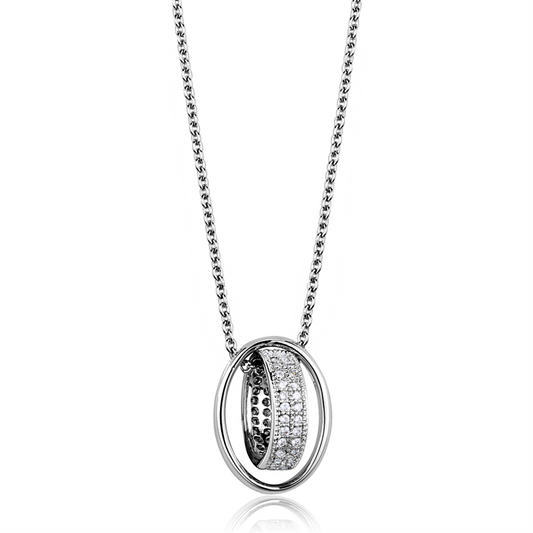 3W1032 - Brass Chain Pendant Rhodium Women AAA Grade CZ Clear