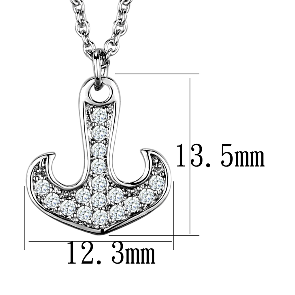 3W1035 - Brass Chain Pendant Rhodium Women AAA Grade CZ Clear