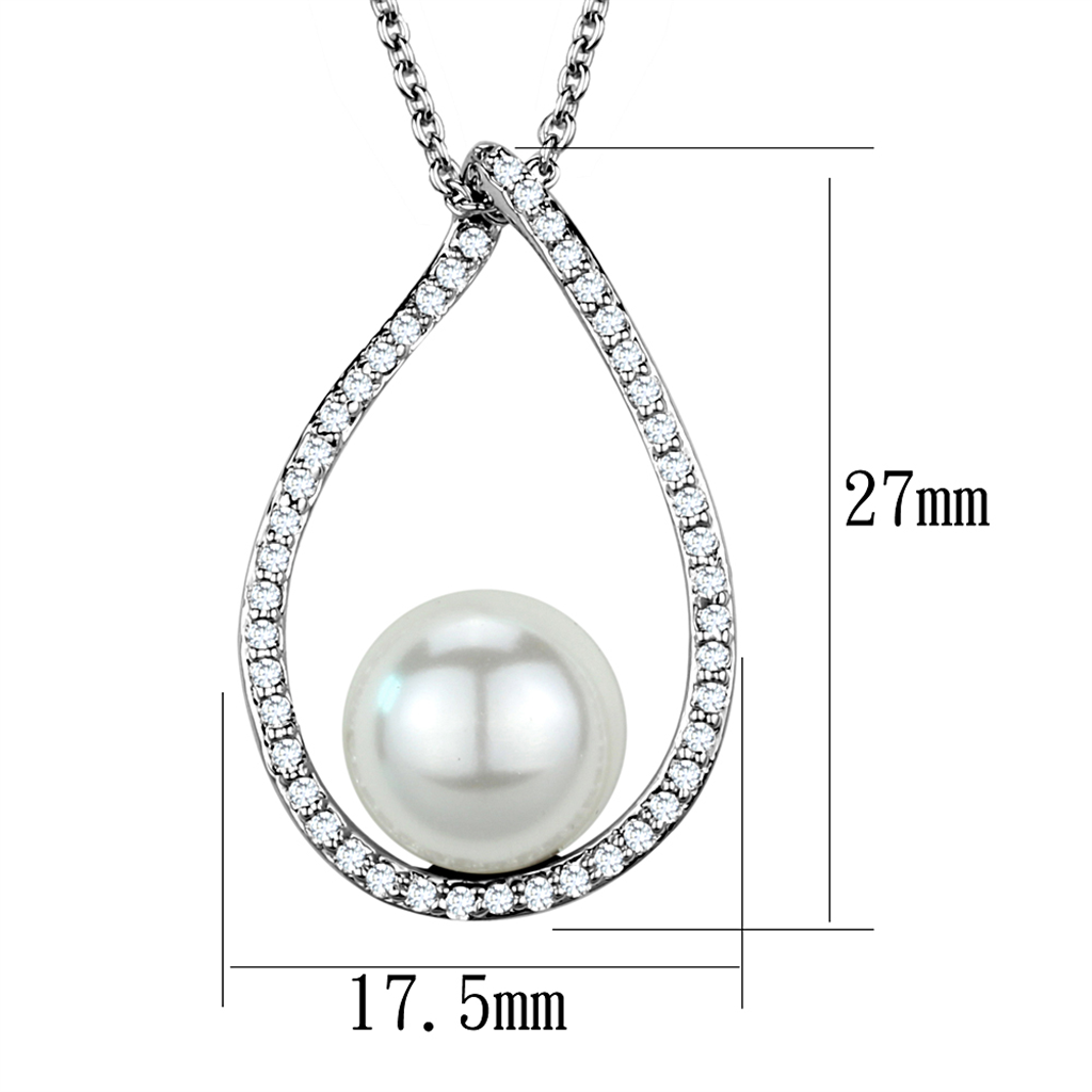 3W1036 - Brass Chain Pendant Rhodium Women Synthetic White