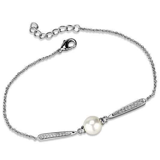 3W1041 - Brass Bracelet Rhodium Women Synthetic White