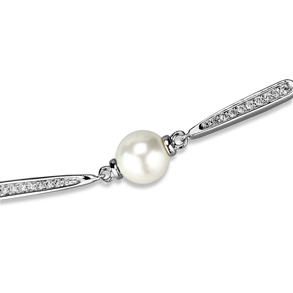 3W1041 - Brass Bracelet Rhodium Women Synthetic White