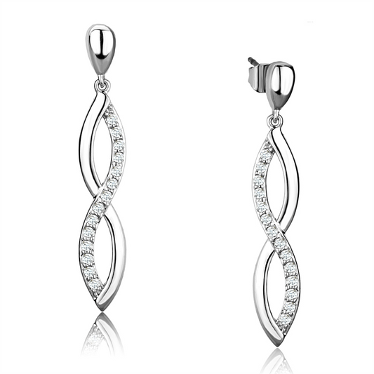 3W1045 - Brass Earrings Rhodium Women AAA Grade CZ Clear