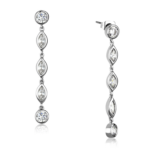 3W1049 - Brass Earrings Rhodium Women AAA Grade CZ Clear