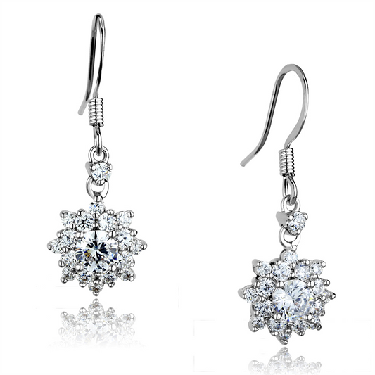 3W1054 - Brass Earrings Rhodium Women AAA Grade CZ Clear