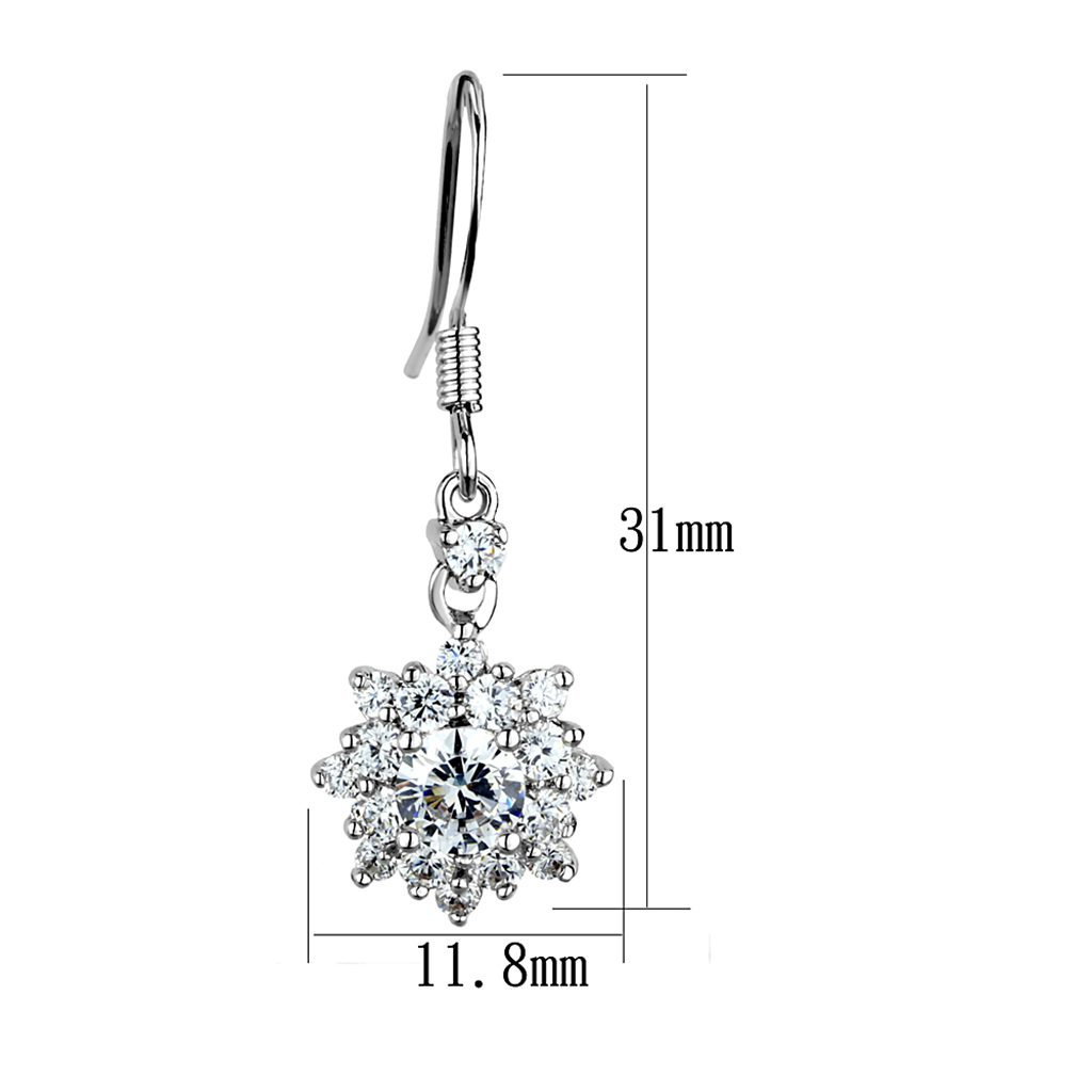 3W1054 - Brass Earrings Rhodium Women AAA Grade CZ Clear