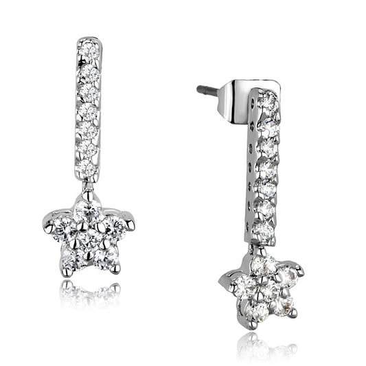 3W1056 - Brass Earrings Rhodium Women AAA Grade CZ Clear