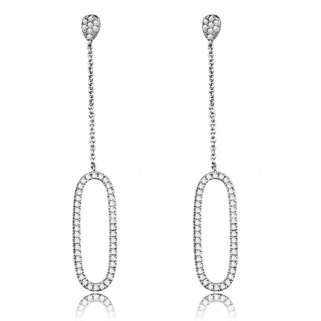 3W1058 - Brass Earrings Rhodium Women AAA Grade CZ Clear