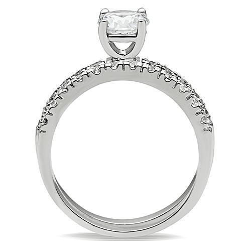 3W105 - Brass Ring Rhodium Women AAA Grade CZ Clear