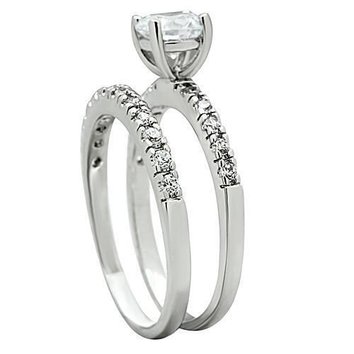 3W105 - Brass Ring Rhodium Women AAA Grade CZ Clear