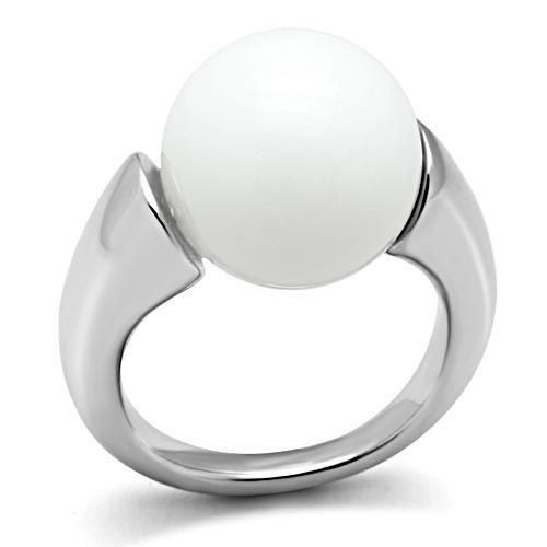 3W106 - Brass Ring Rhodium Women Synthetic White