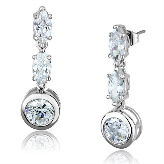 3W1060 - Brass Earrings Rhodium Women AAA Grade CZ Clear