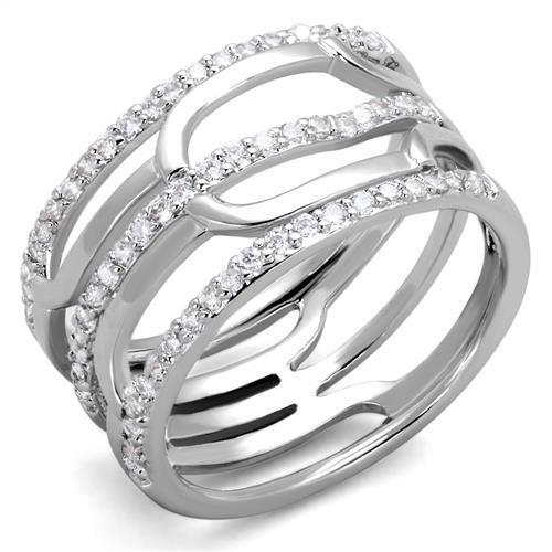 3W1070 - Brass Ring Rhodium Women AAA Grade CZ Clear