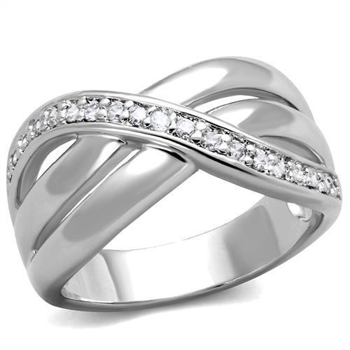 3W1071 - Brass Ring Rhodium Women AAA Grade CZ Clear