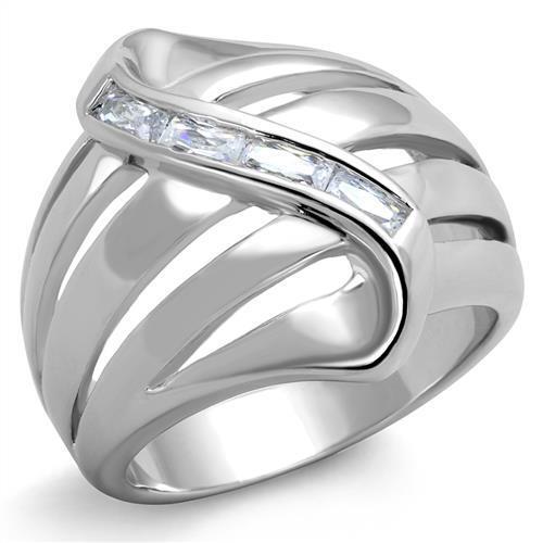 3W1077 - Brass Ring Rhodium Women AAA Grade CZ Clear