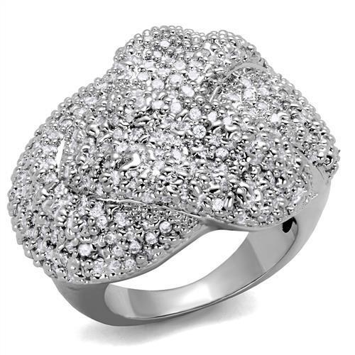 3W1078 - Brass Ring Rhodium Women AAA Grade CZ Clear