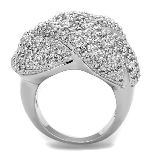 3W1078 - Brass Ring Rhodium Women AAA Grade CZ Clear