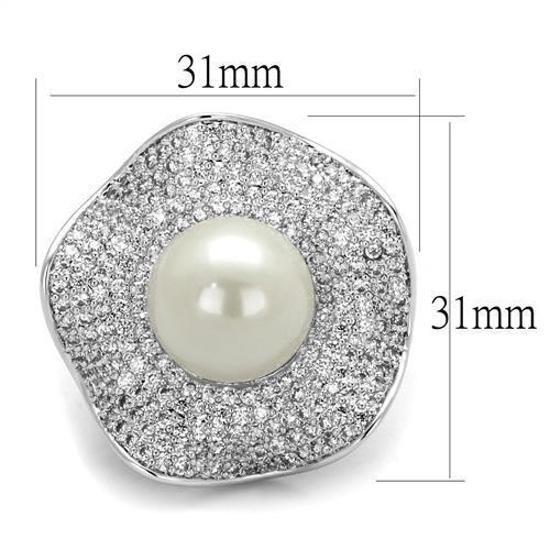 3W1080 - Brass Ring Rhodium Women Synthetic White