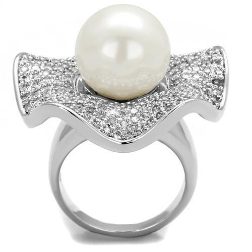 3W1080 - Brass Ring Rhodium Women Synthetic White