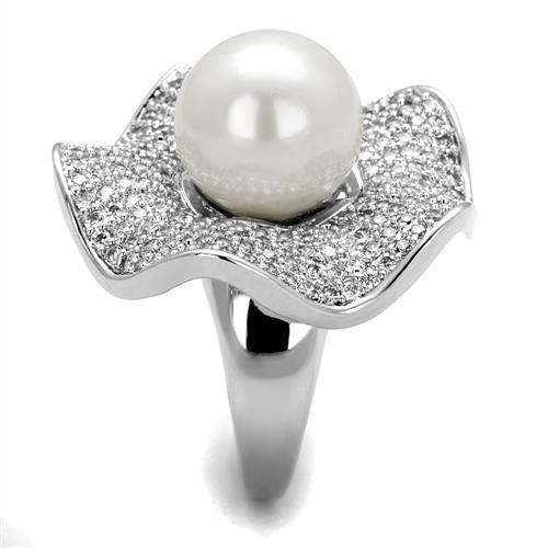 3W1080 - Brass Ring Rhodium Women Synthetic White