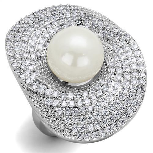 3W1082 - Brass Ring Rhodium Women Synthetic White