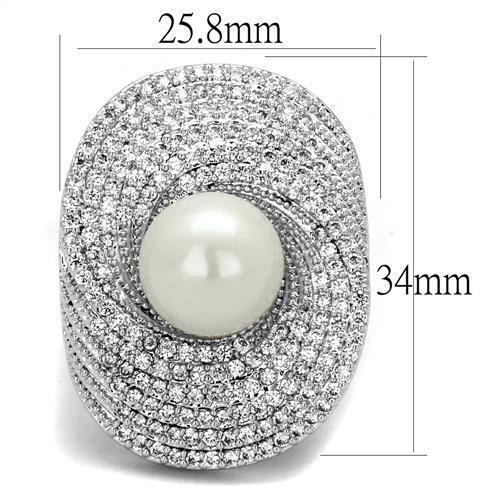 3W1082 - Brass Ring Rhodium Women Synthetic White