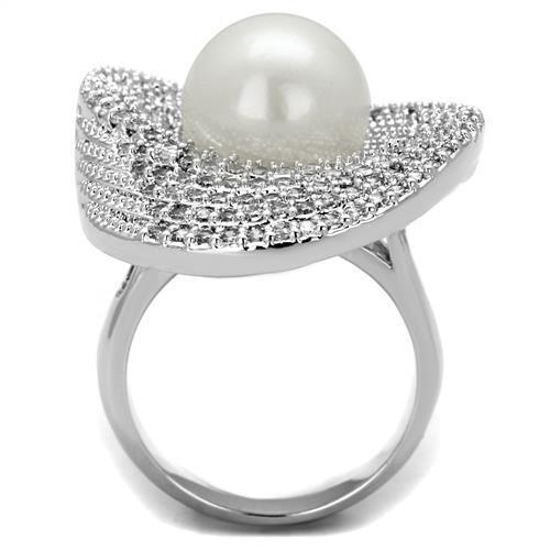 3W1082 - Brass Ring Rhodium Women Synthetic White