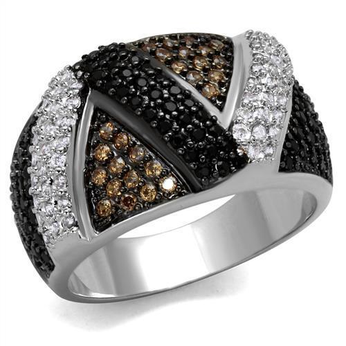 3W1088 - Brass Ring Rhodium + Ruthenium Women AAA Grade CZ Multi Color