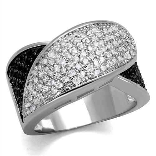 3W1089 - Brass Ring Rhodium + Ruthenium Women AAA Grade CZ Black Diamond