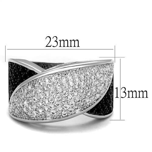 3W1089 - Brass Ring Rhodium + Ruthenium Women AAA Grade CZ Black Diamond