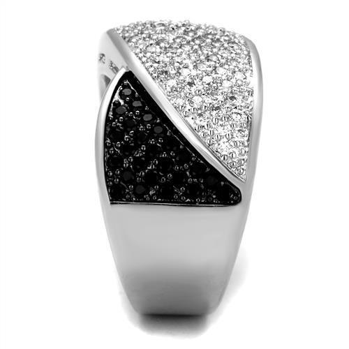 3W1089 - Brass Ring Rhodium + Ruthenium Women AAA Grade CZ Black Diamond