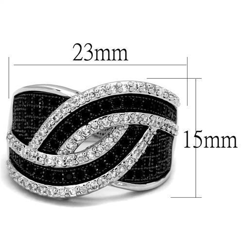 3W1090 - Brass Ring Rhodium + Ruthenium Women AAA Grade CZ Black Diamond