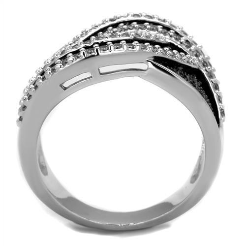 3W1090 - Brass Ring Rhodium + Ruthenium Women AAA Grade CZ Black Diamond