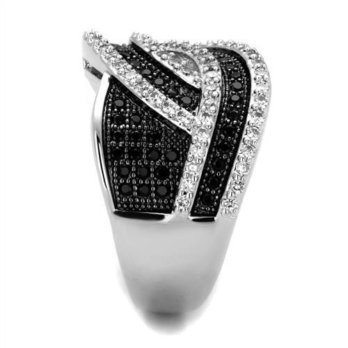 3W1090 - Brass Ring Rhodium + Ruthenium Women AAA Grade CZ Black Diamond