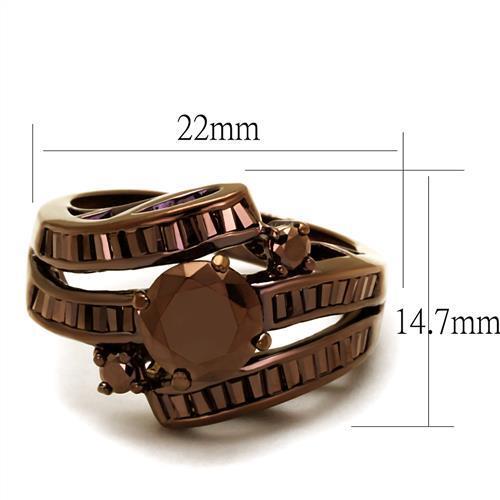 3W1106 - Brass Ring IP Coffee light Women AAA Grade CZ Light Coffee