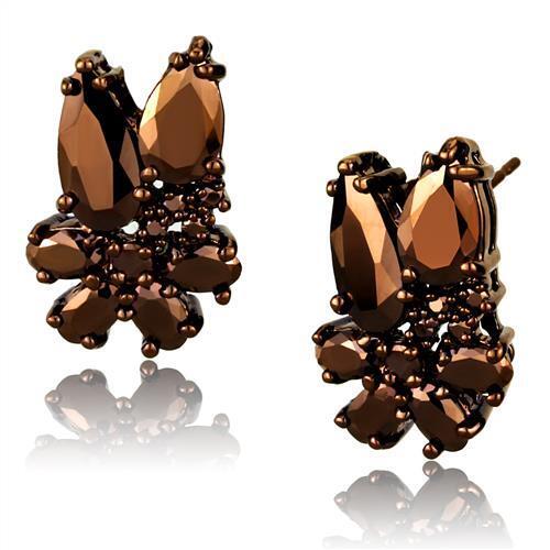 3W1107 - Brass Earrings IP Coffee light Women AAA Grade CZ Light Coffee