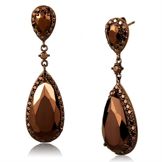 3W1110 - Brass Earrings IP Coffee light Women AAA Grade CZ Light Coffee