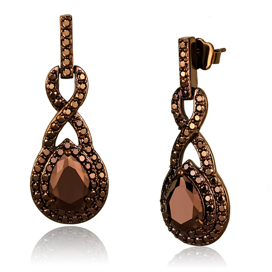 3W1115 - Brass Earrings IP Coffee light Women AAA Grade CZ Light Coffee