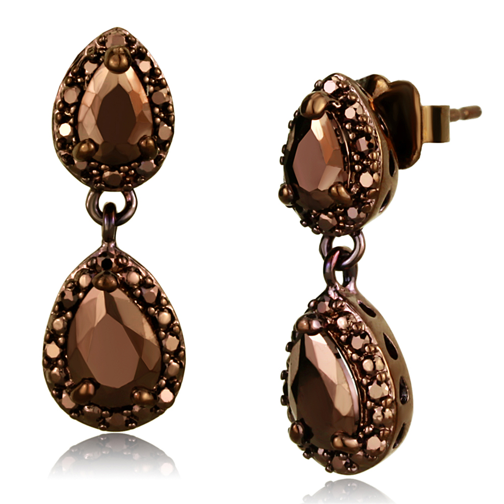 3W1117 - Brass Earrings IP Coffee light Women AAA Grade CZ Light Coffee