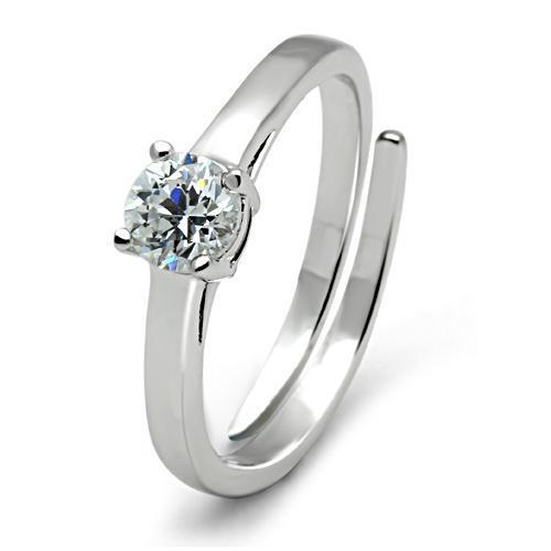 3W112 - Brass Ring Rhodium Women AAA Grade CZ Clear