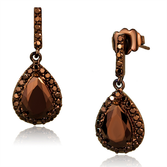 3W1136 - Brass Earrings IP Coffee light Women AAA Grade CZ Light Coffee