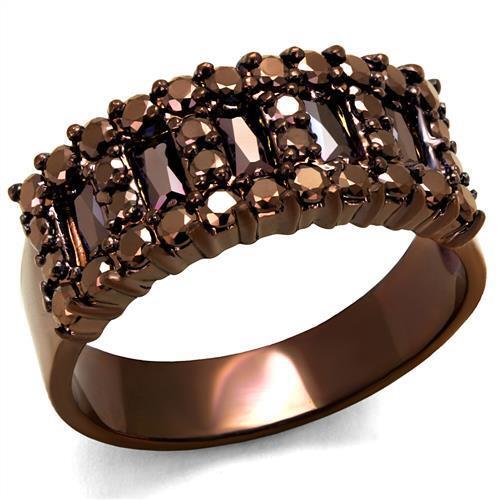 3W1163 - Brass Ring IP Coffee light Women AAA Grade CZ Light Coffee