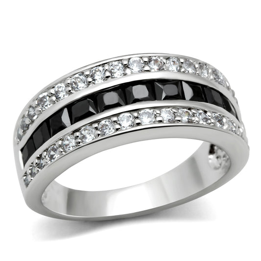 3W117 - Brass Ring Rhodium Women AAA Grade CZ Jet