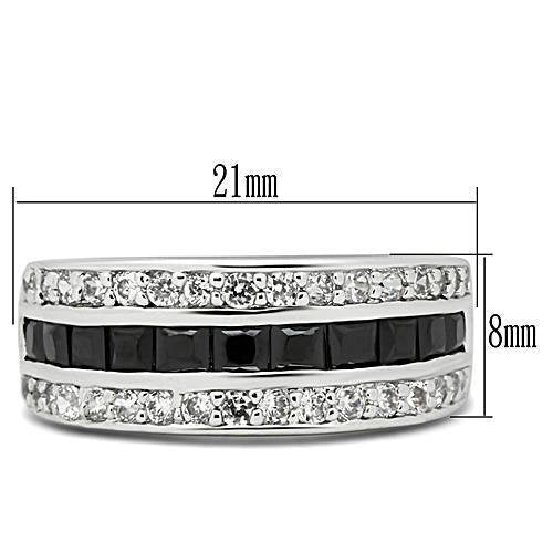 3W117 - Brass Ring Rhodium Women AAA Grade CZ Jet