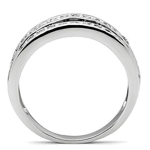 3W117 - Brass Ring Rhodium Women AAA Grade CZ Jet