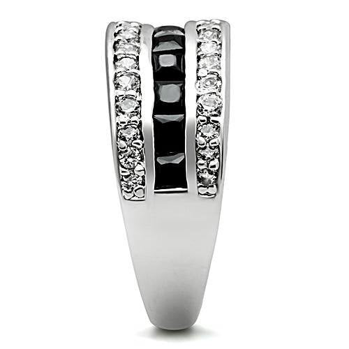 3W117 - Brass Ring Rhodium Women AAA Grade CZ Jet