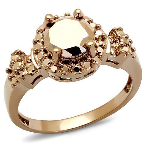 3W1193 - Brass Ring IP Rose Gold(Ion Plating) Women AAA Grade CZ Metallic Light Gold