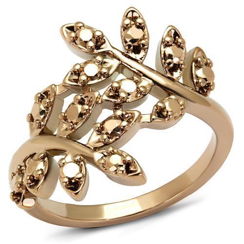 3W1194 - Brass Ring IP Rose Gold(Ion Plating) Women AAA Grade CZ Metallic Light Gold