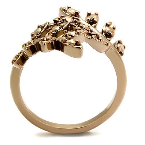 3W1194 - Brass Ring IP Rose Gold(Ion Plating) Women AAA Grade CZ Metallic Light Gold