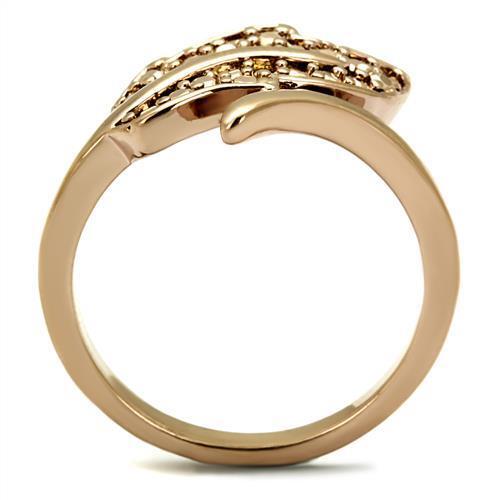 3W1200 - Brass Ring IP Rose Gold(Ion Plating) Women AAA Grade CZ Metallic Light Gold