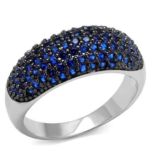 3W1212 - Brass Ring Rhodium + Ruthenium Women AAA Grade CZ London Blue